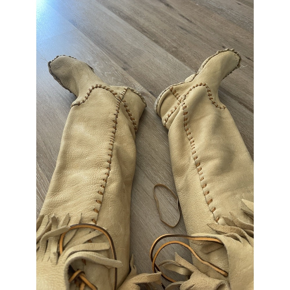 Handmade Tall Leather Moccasin Boots Women's Fringe Rendezvous Native American